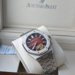 AUDEMARS PIGUET Stainless Steel Royal Oak Style Open-Heart Watch with Gradient Red Dial (Including Presentation Box)