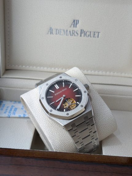 AUDEMARS PIGUET Stainless Steel Royal Oak Style Open-Heart Watch with Gradient Red Dial (Including Presentation Box)