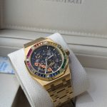 AUDEMARS PIGUET Gold-Tone Royal Oak Style Skeleton Automatic Watch with Rainbow Bezel (Including Presentation Box)