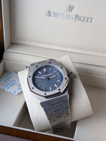 AUDEMARS PIGUET Stainless Steel Royal Oak Style Watch with Textured Blue Dial (Including Presentation Box)