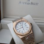 AUDEMARS PIGUET Rose Gold-Tone Royal Oak Style Automatic Watch with White Dial (Including Presentation Box)