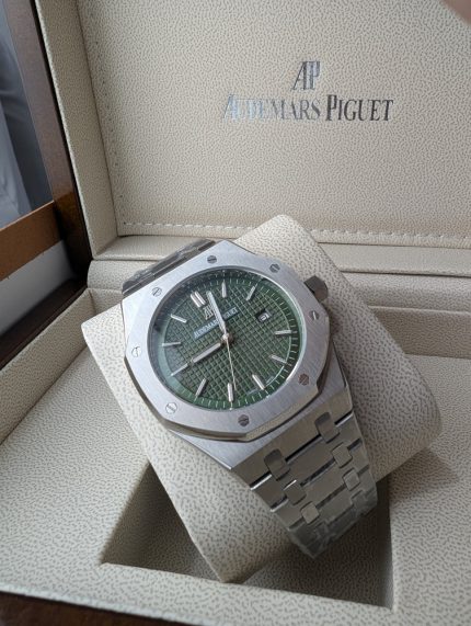 AUDEMARS PIGUET Stainless Steel Royal Oak Style Watch with Textured Green Dial (Including Presentation Box)