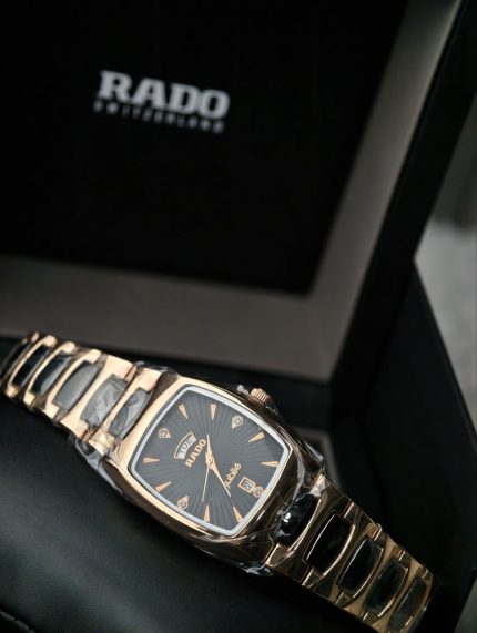 Rado Jubilé Rose Gold & Black Diamond-Accent Day-Date Watch