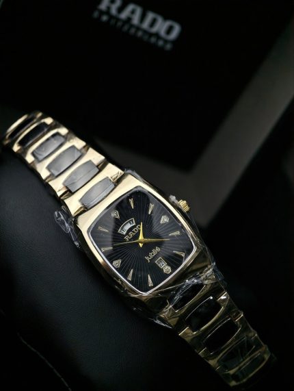 Rado Jubilé Gold-Tone & Black Diamond-Accent Day-Date Watch