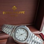 Patek Philippe Silver-Tone Nautilus-Style Watch with White Embossed Dial (Including Like Original Box Packaging)