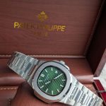 Patek Philippe Silver-Tone Nautilus-Style Watch with Green Embossed Dial (Including Like Original Box Packaging)