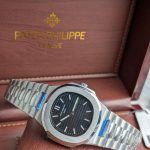 Patek Philippe Silver-Tone Nautilus-Style Watch with Black Embossed Dial (Including Like Original Box Packaging)
