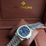 Patek Philippe Silver-Tone Nautilus-Style Complication Watch with Dark Blue Embossed Dial (Including Like Original Box Packaging)