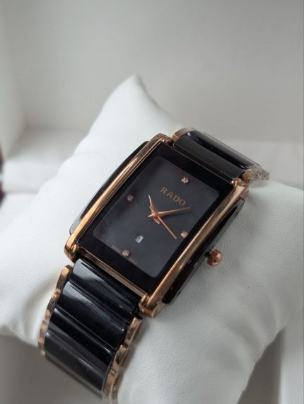 Rado Black Ceramic & Rose Gold-Tone Rectangular Watch