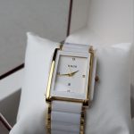 Rado White Ceramic & Gold-Tone Rectangular Watch