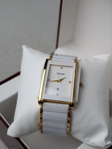 Rado White Ceramic & Gold-Tone Rectangular Watch